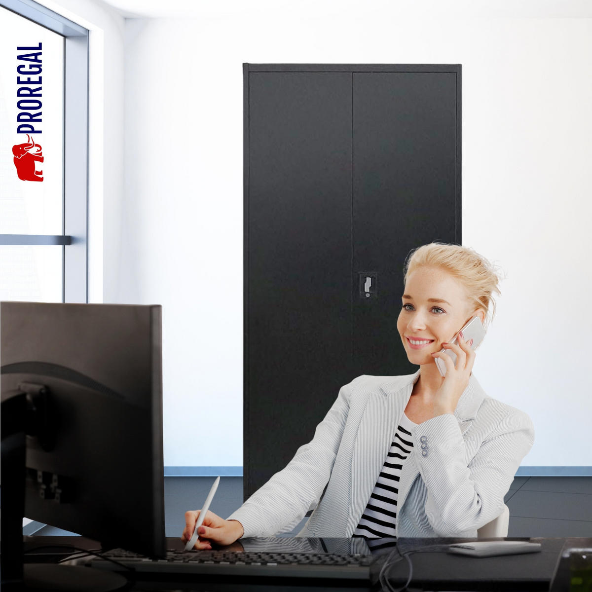 FLÜGELTÜRENSCHRANK Elephant komplett montiert 180x80x40cm 4 Ebenen Schwarz - Schwarz, Metall (80/180/40cm) - PROREGAL