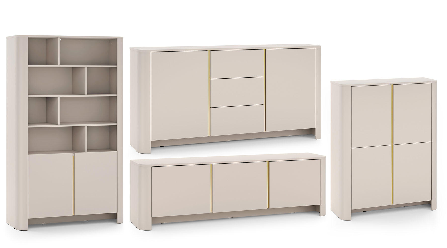 WOHNZIMMER-SET Bari Kaschmir / Gold (4er-Set) - Kaschmir/Creme, Holz/Holzwerkstoff (542/170/39cm) - Feldmann-Wohnen