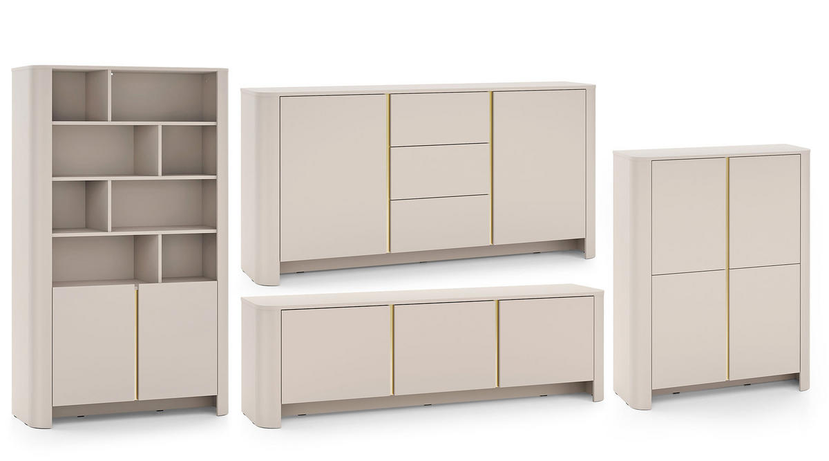 WOHNZIMMER-SET Bari Kaschmir / Gold (4er-Set) - Kaschmir/Creme, Holz/Holzwerkstoff (542/170/39cm) - Feldmann-Wohnen