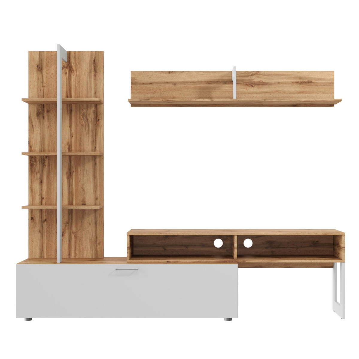 WOHNWAND, 2-er Set MOLDE SET1 Eiche Wotan Weiß - Silberfarben/Eiche Wotan, Holzwerkstoff/Kunststoff (251/174/37cm) - Komodee