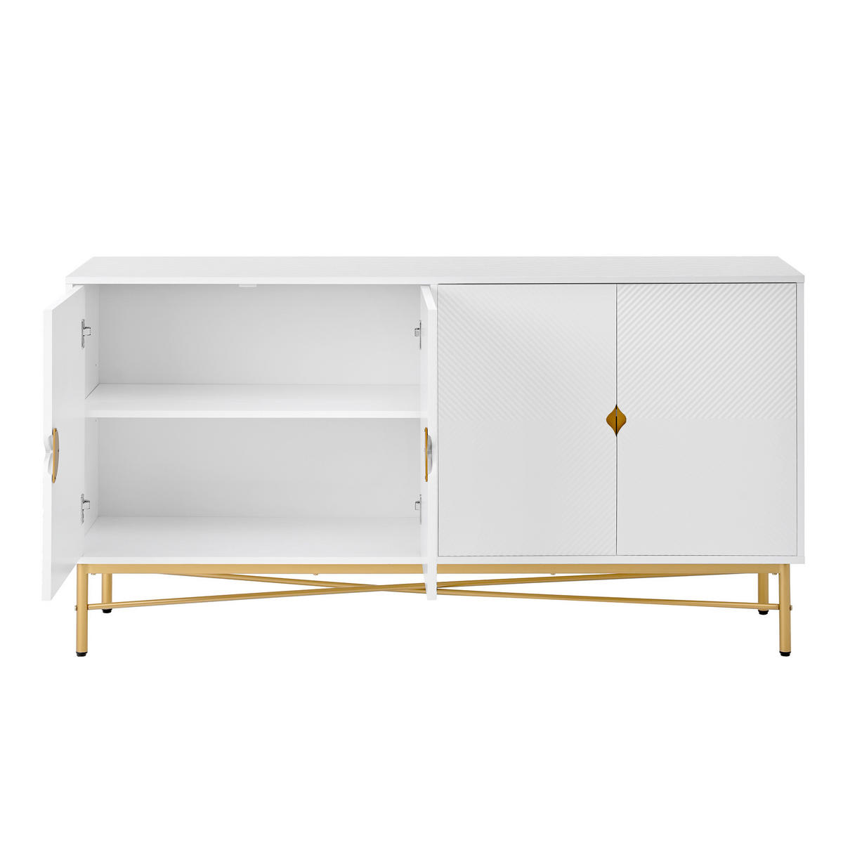 SIDEBOARD in Weiß und Gold, erhabene Textur und 4 Türen - Weiß, Holzwerkstoff (160/82/40cm) - Urban Meuble