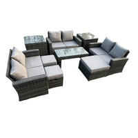 GARTENGARNITUR Polyrattan Dunkelgrau 9-Sitzer - Dunkelgrau, Metall - Fimous