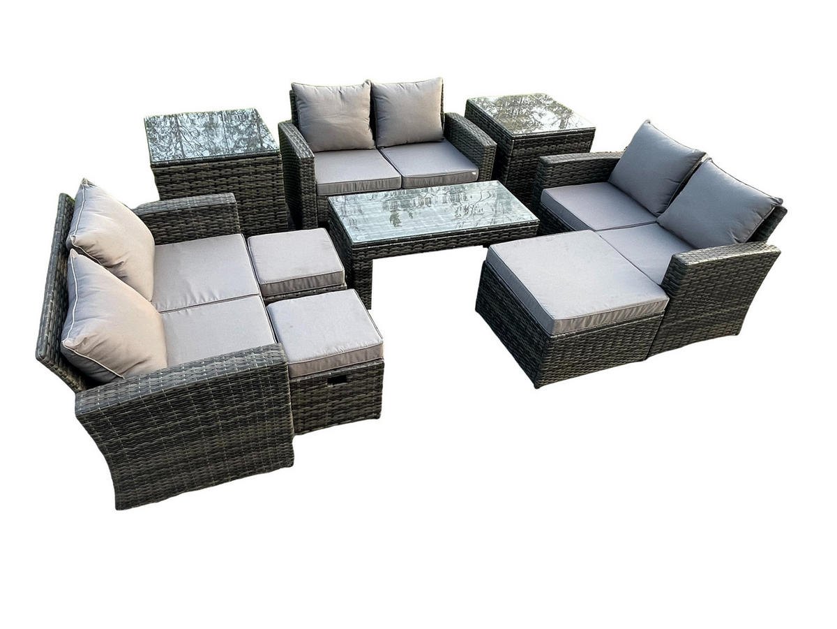 GARTENGARNITUR Polyrattan Dunkelgrau 9-Sitzer - Dunkelgrau, Metall - Fimous