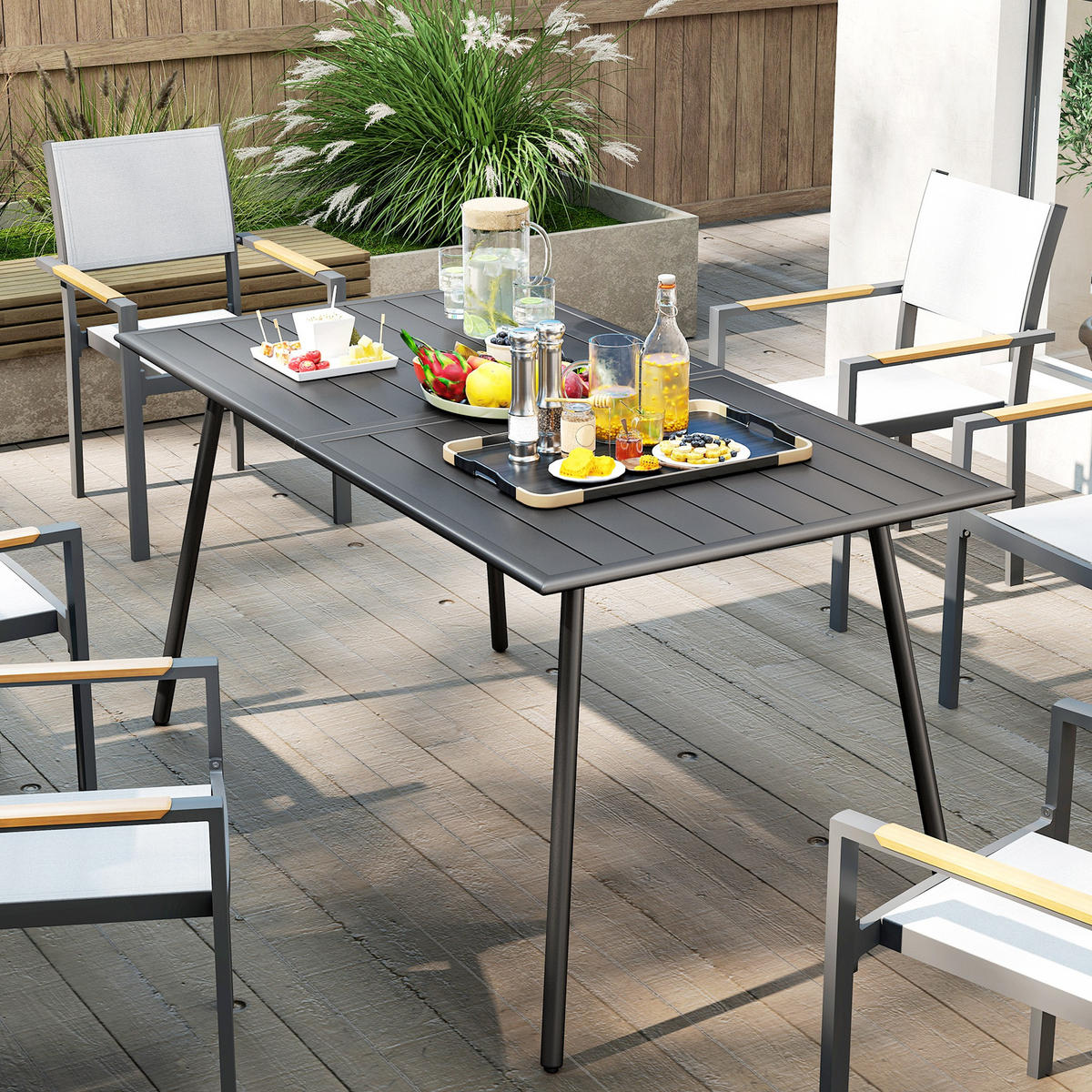 GARTENTISCH DE-14124 rechteckig 150x80 cm, mit Lattenrost Grau - Grau, Metall (150/80/74cm) - ComfortXL