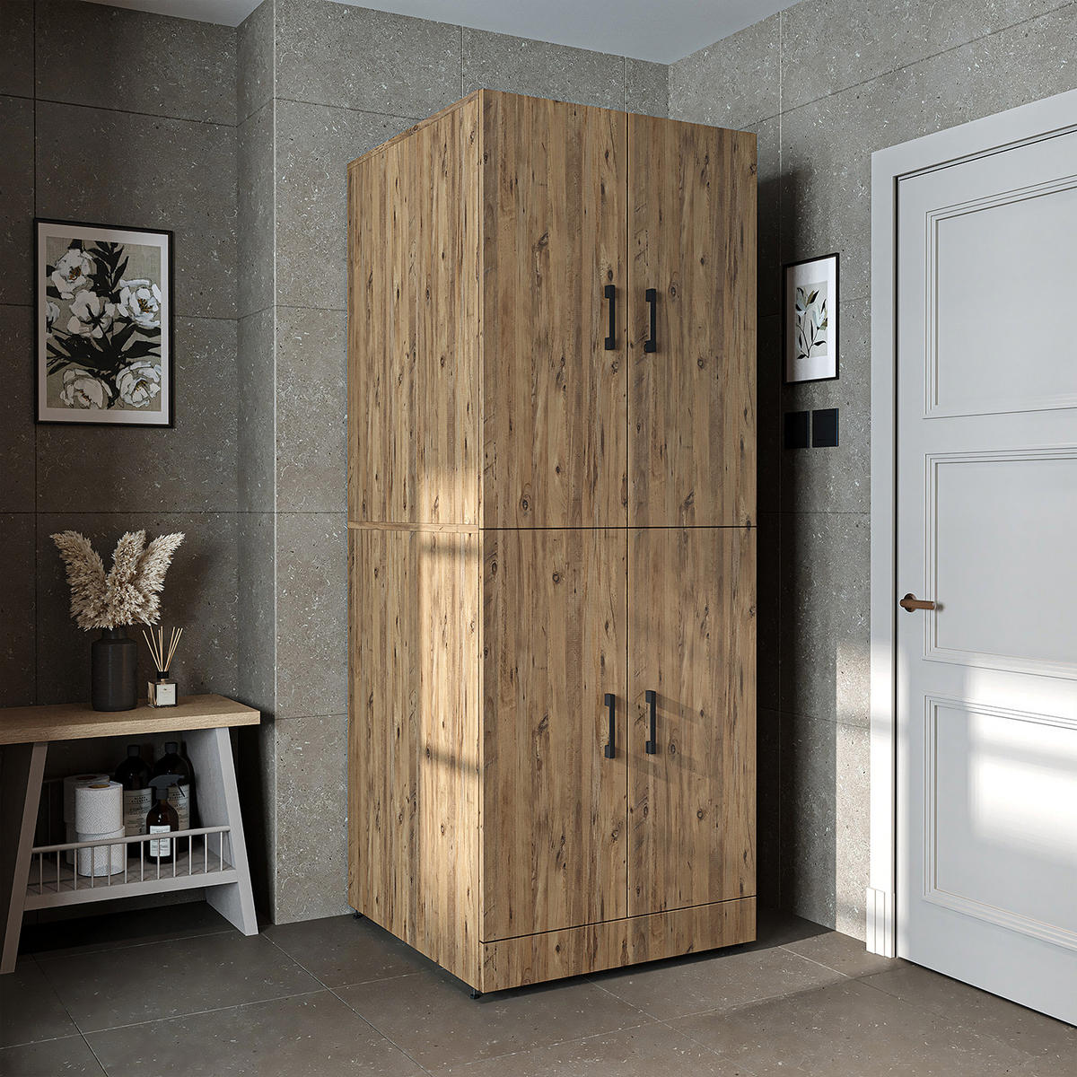 WASCHMASCHINENSCHRANK DORA-I 70cm Breit - Eichefarben, Holzwerkstoff (70/186/74cm)