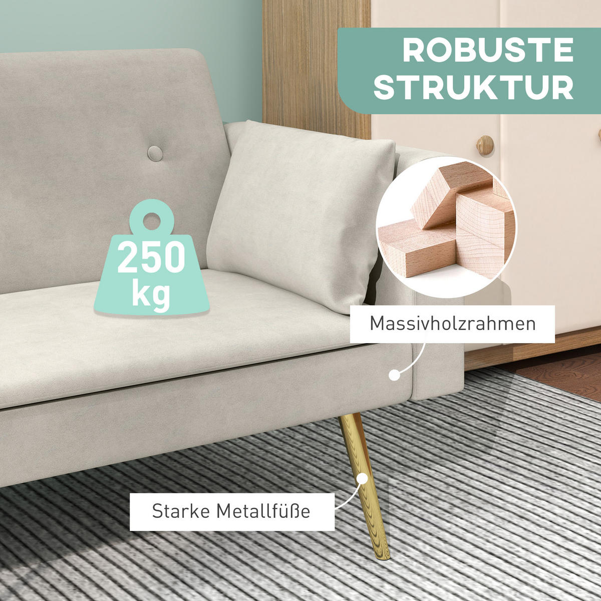SCHLAFSOFA mit Verstellbar Rückenlehne, Beige - Beige, Textil (181/78.5/73cm) - HOMCOM