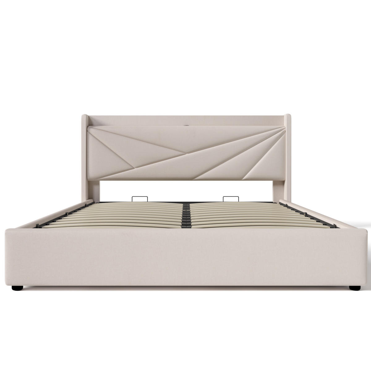 ČALOUNĚNÁ postel 160/200 cm béžová z bavlněného lnu s USB a Typ-C nabíjením a úložným prostorem - béžová, textil (160/200cm) - OKWISH