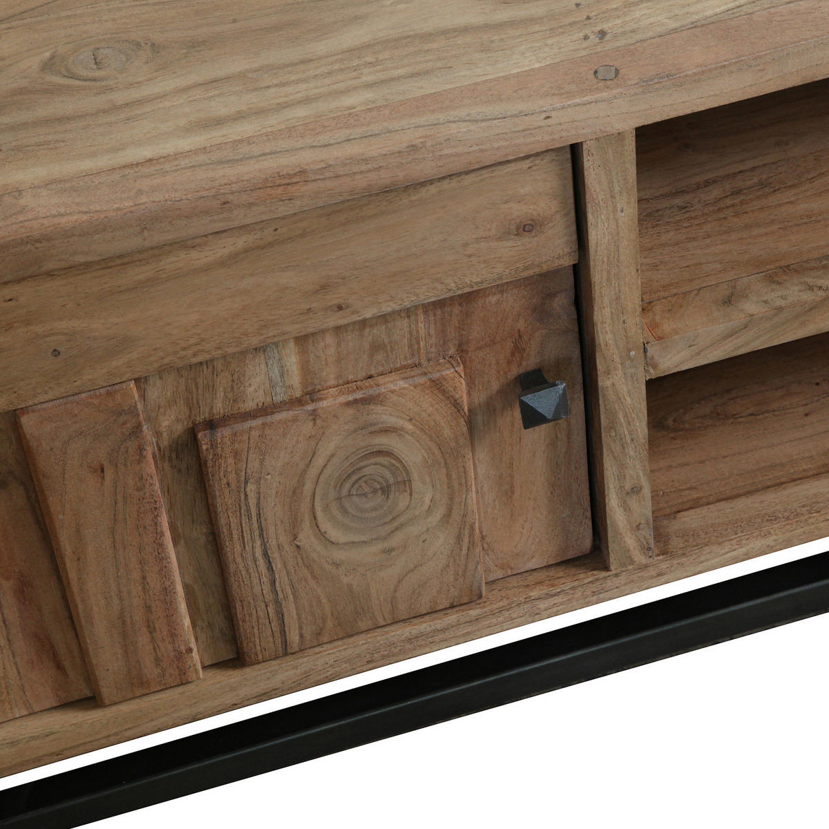 MASSIVES TV-LOWBOARD - Akazie / Schwarz - Schwarz/Akaziefarben, Holz/Metall (148/55/45cm) - home24