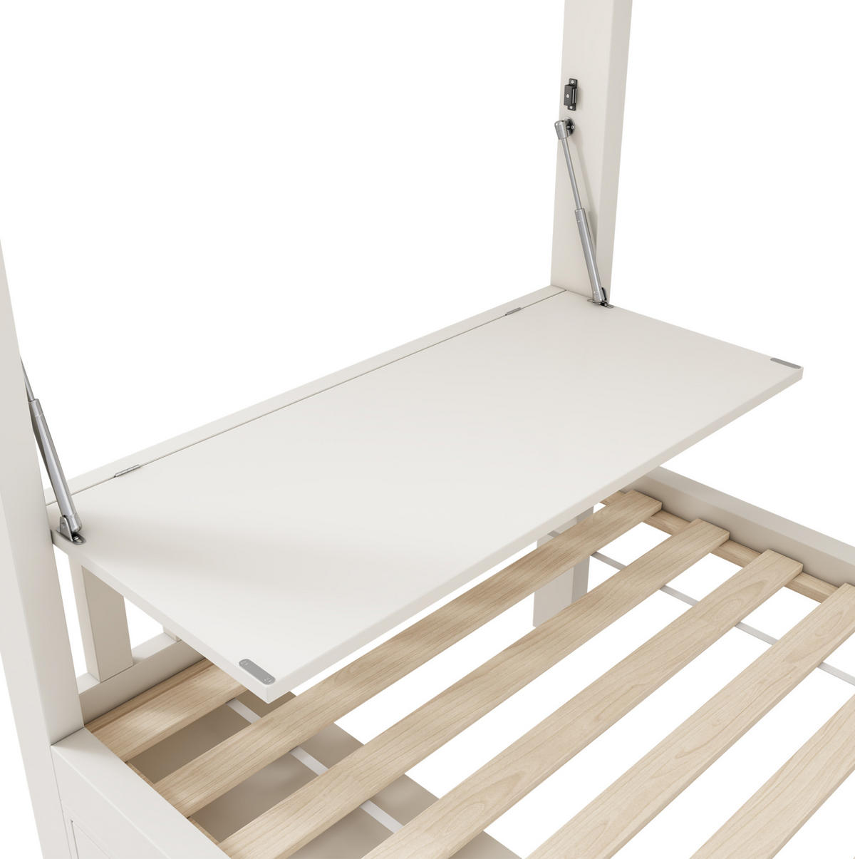 ETAGENBETT aus Kiefernholz, MDF und Sperrholz 90x200 cm Weiß mit klappbarem Tisch, Schuhregal und Stauraum - Weiß, Holzwerkstoff (90/200cm) - Modfu