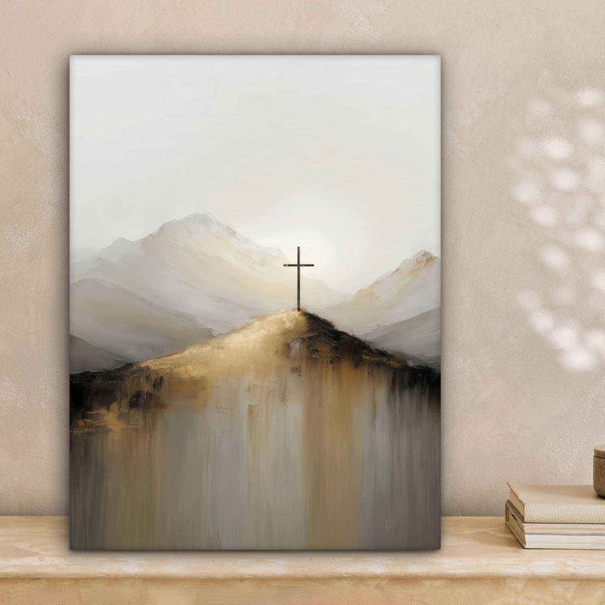LEINWANDBILD Hügel - Abstrakt - Kreuz - Christentum Room Decor 30x40 cm - Beige, Textil (30/40cm) - MuchoWow