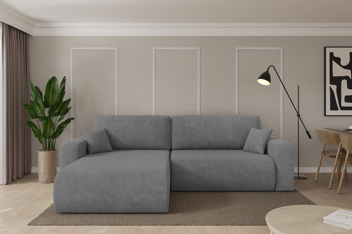 ROHOVÁ SEDAČKA s funkcí spaní, otoman vlevo BERY-L 276x193x88 šedá velur - černá/šedohnědá, kompozitní dřevo/textil (276/193cm) - ALTDECOR
