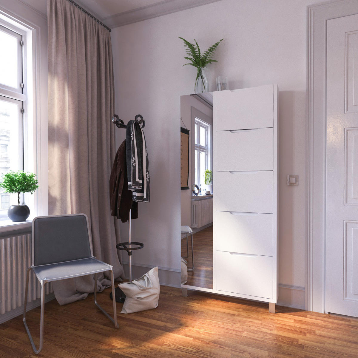 SCHUHSCHRANK mit Spiegeltür - Weiß - Weiß, Holzwerkstoff (85/185/17cm) - home24