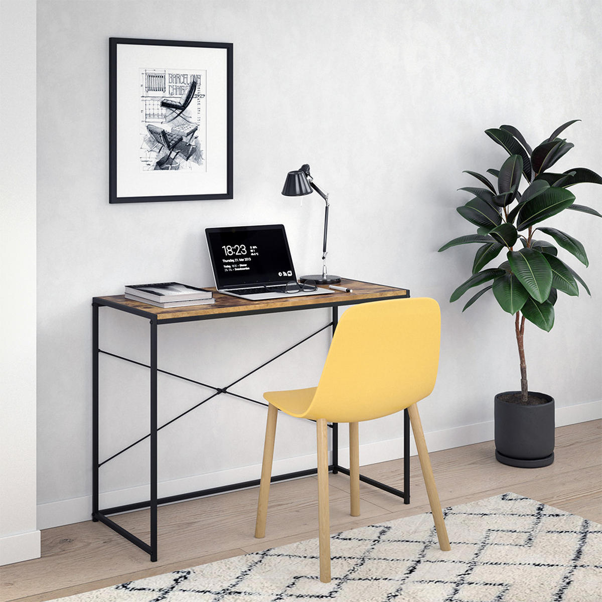 SCHREIBTISCH Fyrk Antikholz 100 x 45 cm - Alteiche/Schwarz, Holzwerkstoff (45/100/75cm) - Vicco