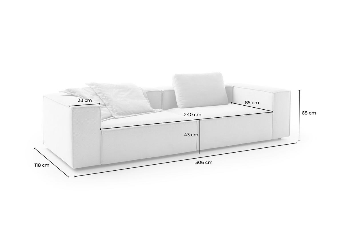 SOFA CARMO Silber Cord - Silberfarben/Schwarz, Kunststoff/Textil (306/68/118cm) - KAWOLA