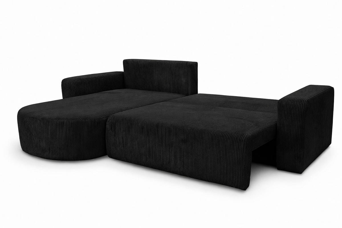 ECKSOFA Mit Schlaffunktion, Cordstoff Poso, Schwarz, Links, ROUND ONE XL - Schwarz, Holz (271/175cm) - Kaiser Möbel