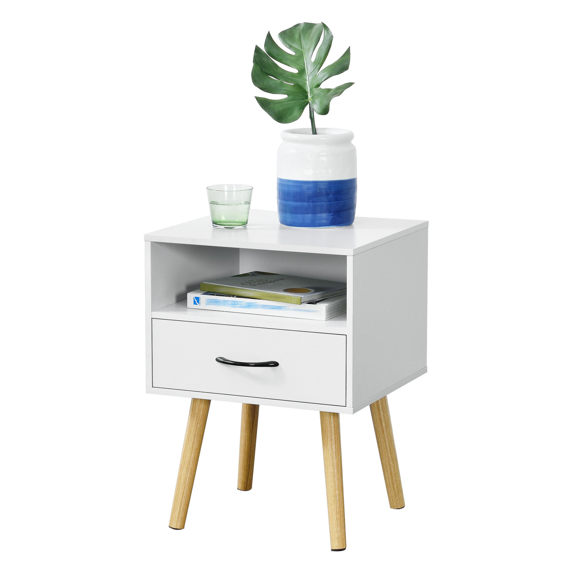 BEISTELLTISCH Gävle - Naturfarben/Weiß, Holz/Holzwerkstoff (40/42/57cm) - [en.casa]