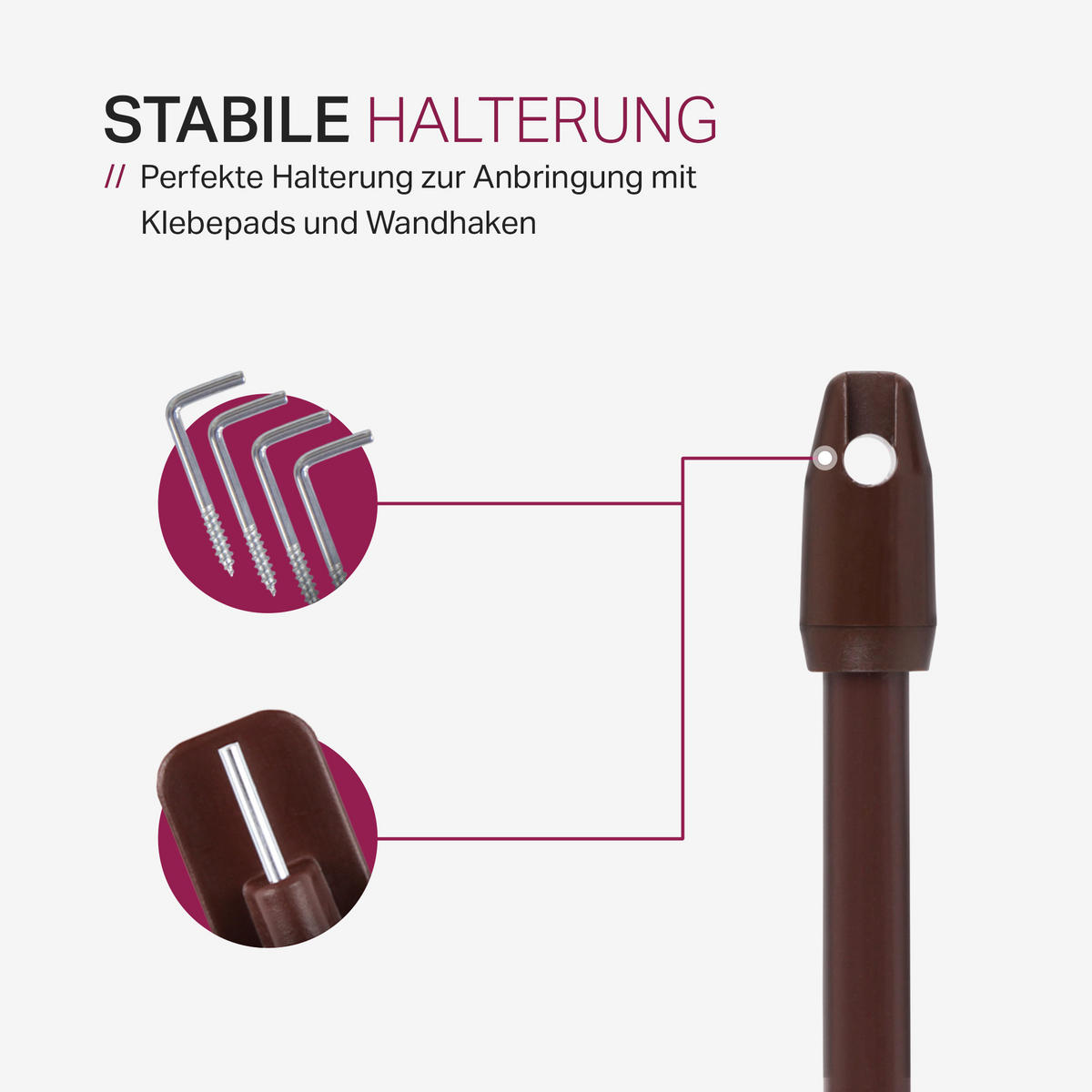 GARDINENSTANGE 2er-Pack Dunkelbraun 60-90 cm + 4 Selbstklebehaken - Braun, Metall (1/60cm)