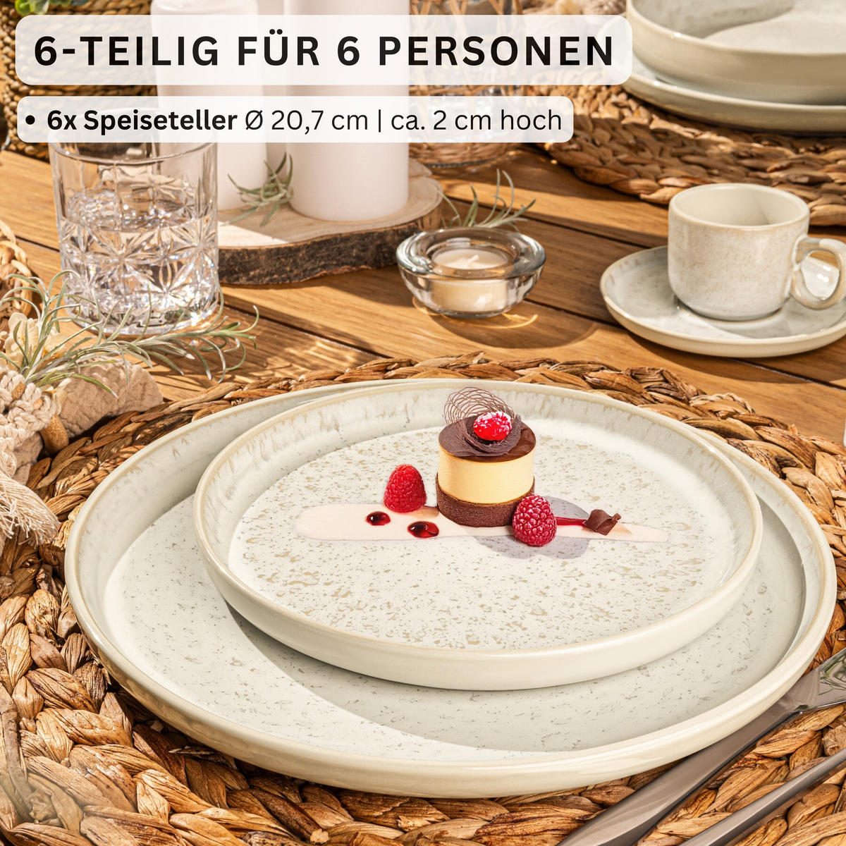 DESSERTTELLER SET KEY WEST - 6 teilig aus Steingut - Creme, Stein (20.7cm) - Sänger