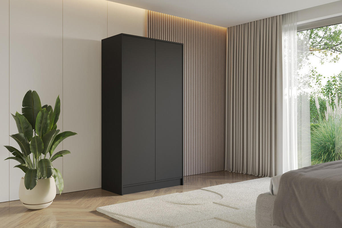 KLEIDERSCHRANK - GALA - 102 - Schwarz - Schwarz, Holzwerkstoff (102/200/51cm) - ALTDECOR