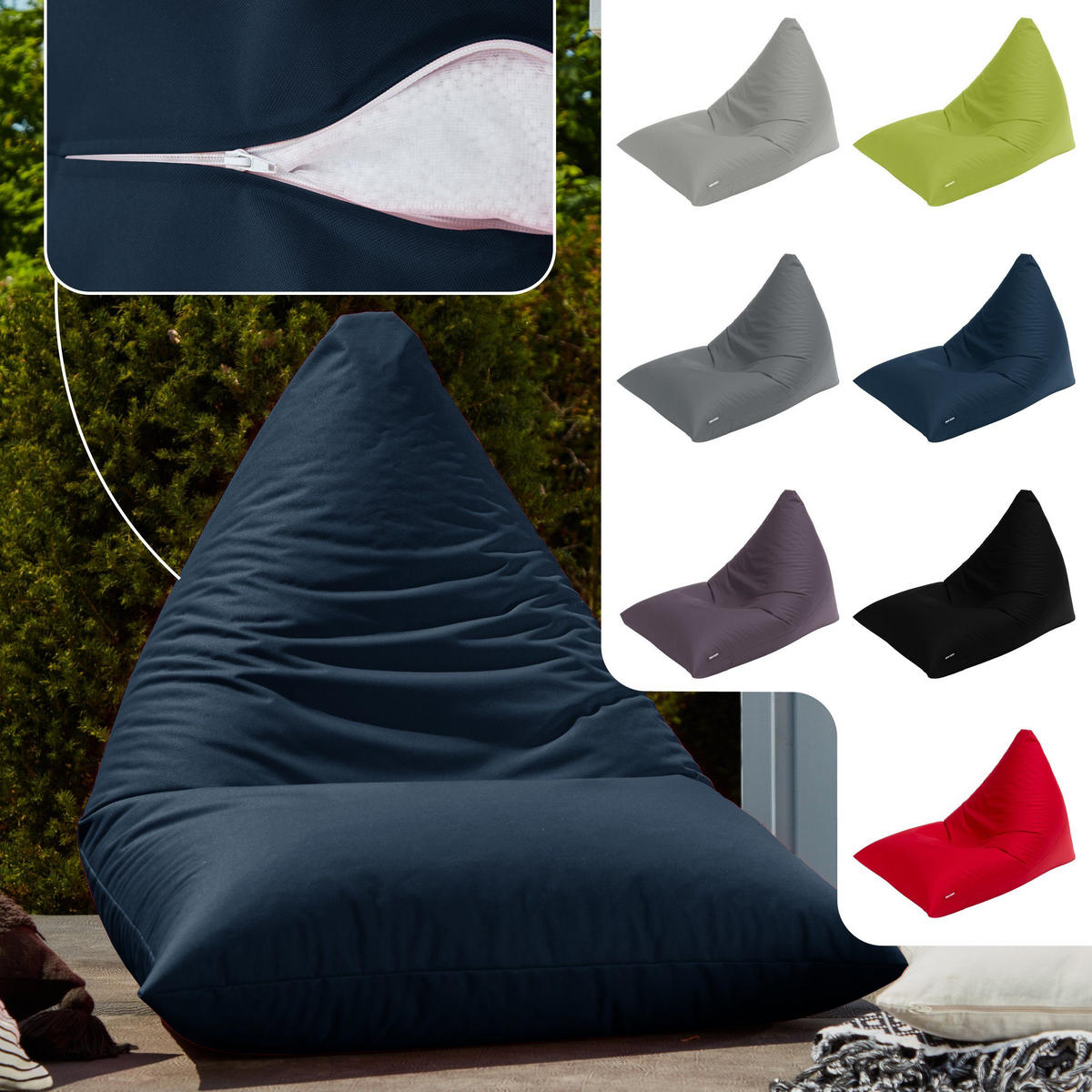 OUTDOOR SITZSACK Triangle 150x100x100cm - Dunkelblau, Textil (100/100/150cm) - Green Bean