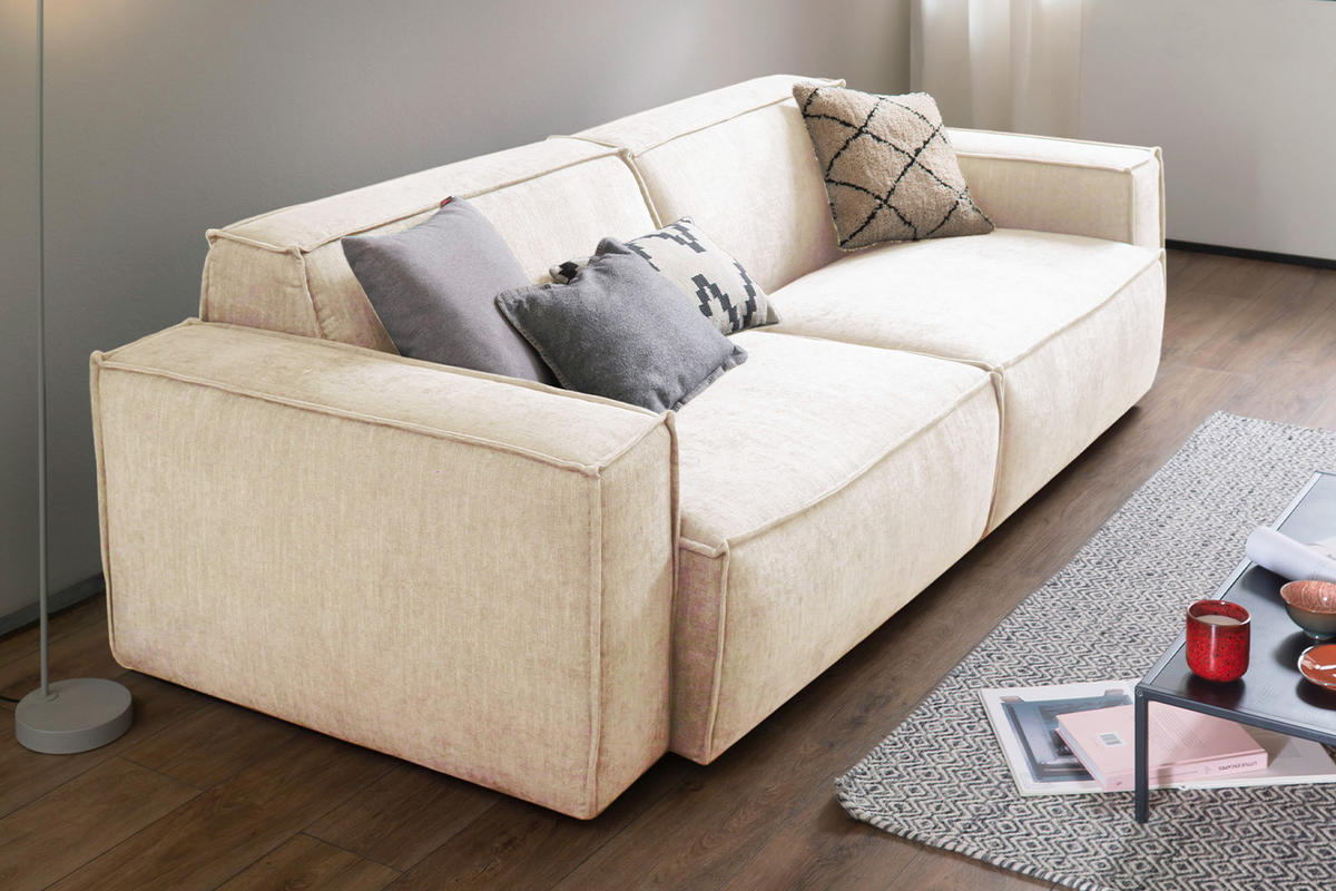 SITZGRUPPE SAMU Beige Webstoff - Beige/Schwarz, Kunststoff/Textil (256/72/106cm) - KAWOLA