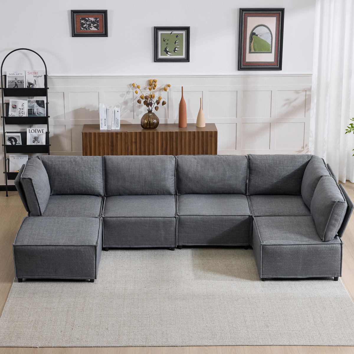 WOHNLANDSCHAFT mit flexibler Kombination und Leinenstoff in Dunkelgrau - Dunkelgrau, Textil (308/77/152cm) - EVRYAE