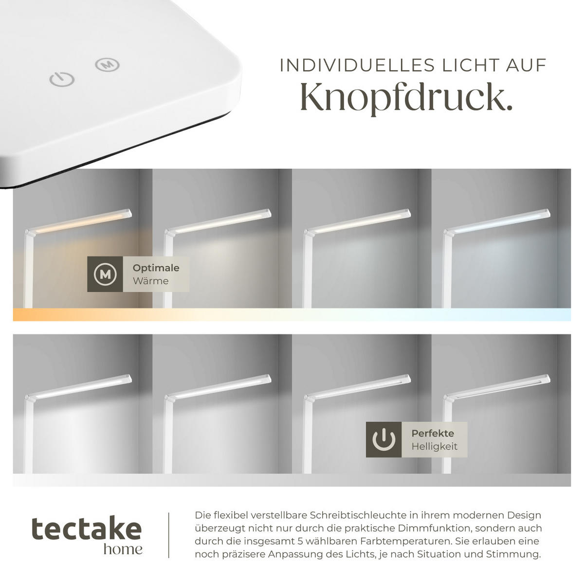 SCHREIBTISCHLAMPE Novaly,inklusive USB-Anschluss,weiß - Weiß, Kunststoff (33.5/11/37.5cm) - tectake