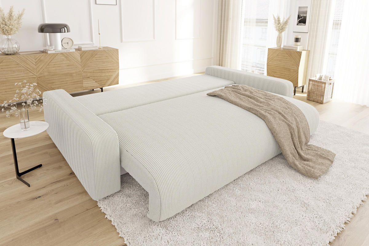 BIGSOFA Emma Beige Cord - Beige/Schwarz, Holz/Kunststoff (234/78/122cm) - S-Style Möbel