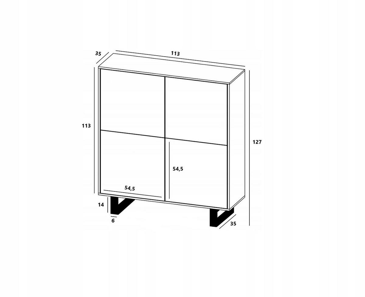 KOMMODE Apollo 4D Eiche wotan Graphit Matt 113/127/35 cm - Graphitfarben/Schwarz, Holzwerkstoff/Metall (113/127/35cm) - Meble Lindner