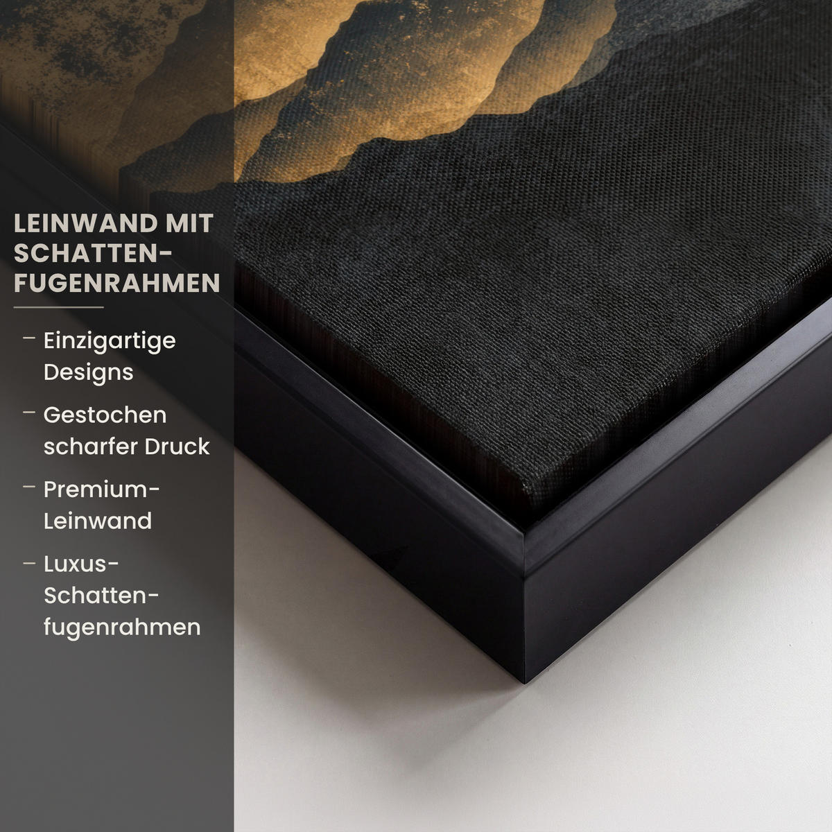 LEINWAND Bilder mit Rahmen - Goldene Berge bei Mondschein - 20x30 - Goldfarben, Textil (20/30cm) - MuchoWow