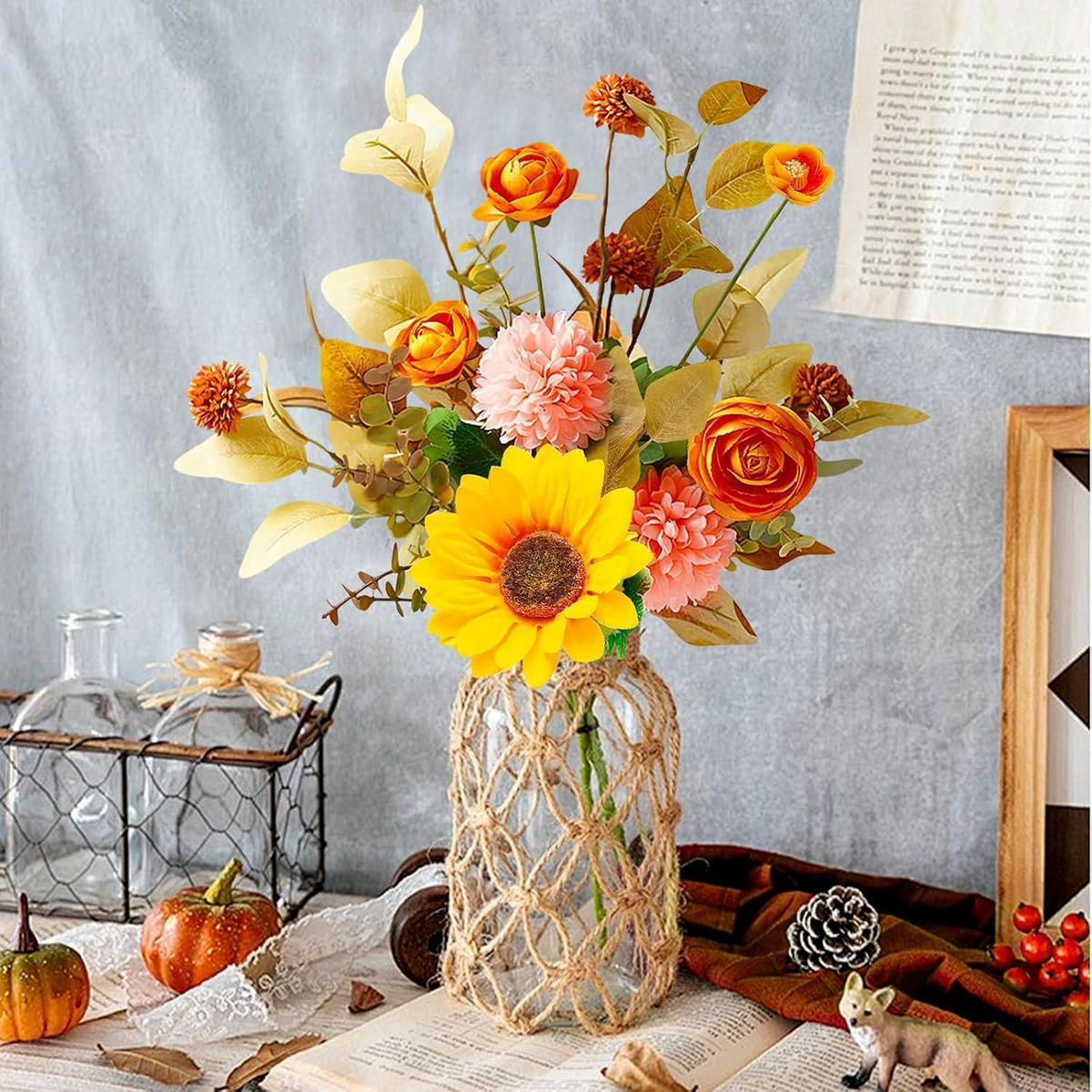 KÜNSTLICHER Blumenstrauß Herbst 8 Stück 32 cm - Multicolor, Kunststoff (32cm)