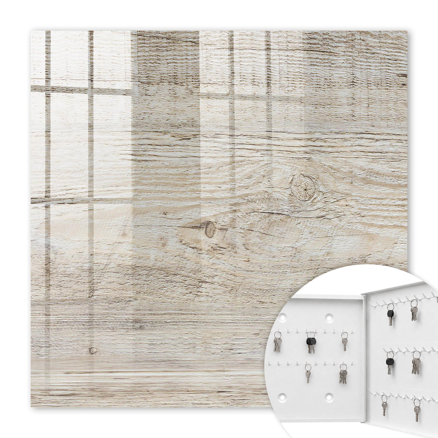 SCHLÜSSELBOX Weiß 30x30 cm – Türöffnung nach rechts - Holzstruktur - Beige, Metall (30/30/5cm) - TULUP