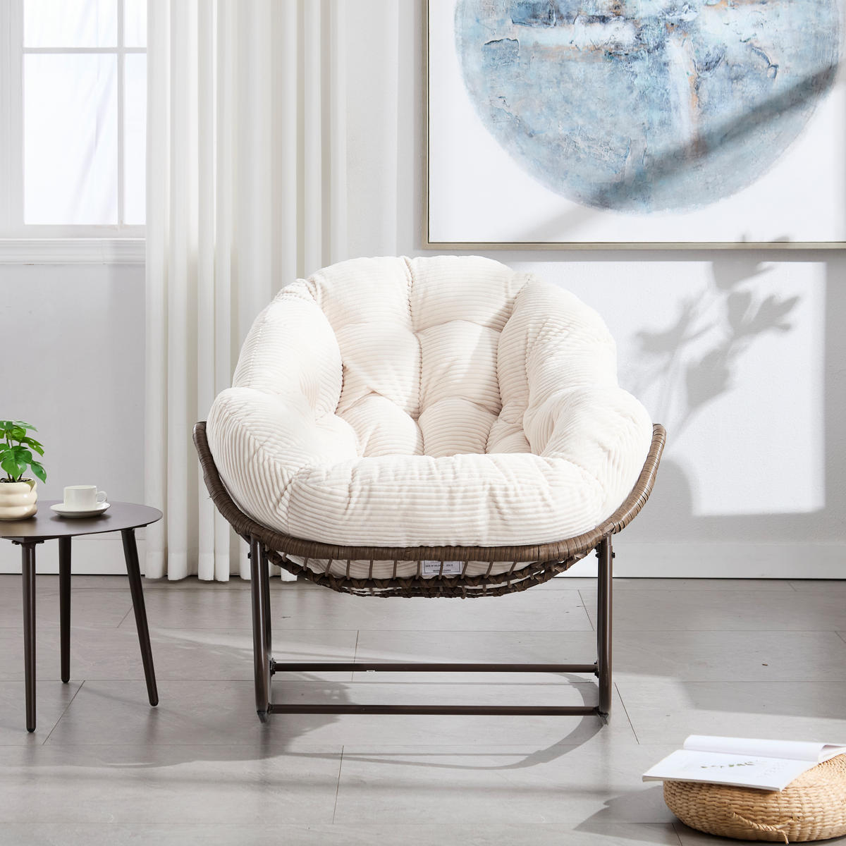 GARTENSCHAUKELSTUHL Polyrattan mit Stahlgestell 111/94,5/80 cm Weiß - Weiß, Metall (111/80/94.5cm) - Redom