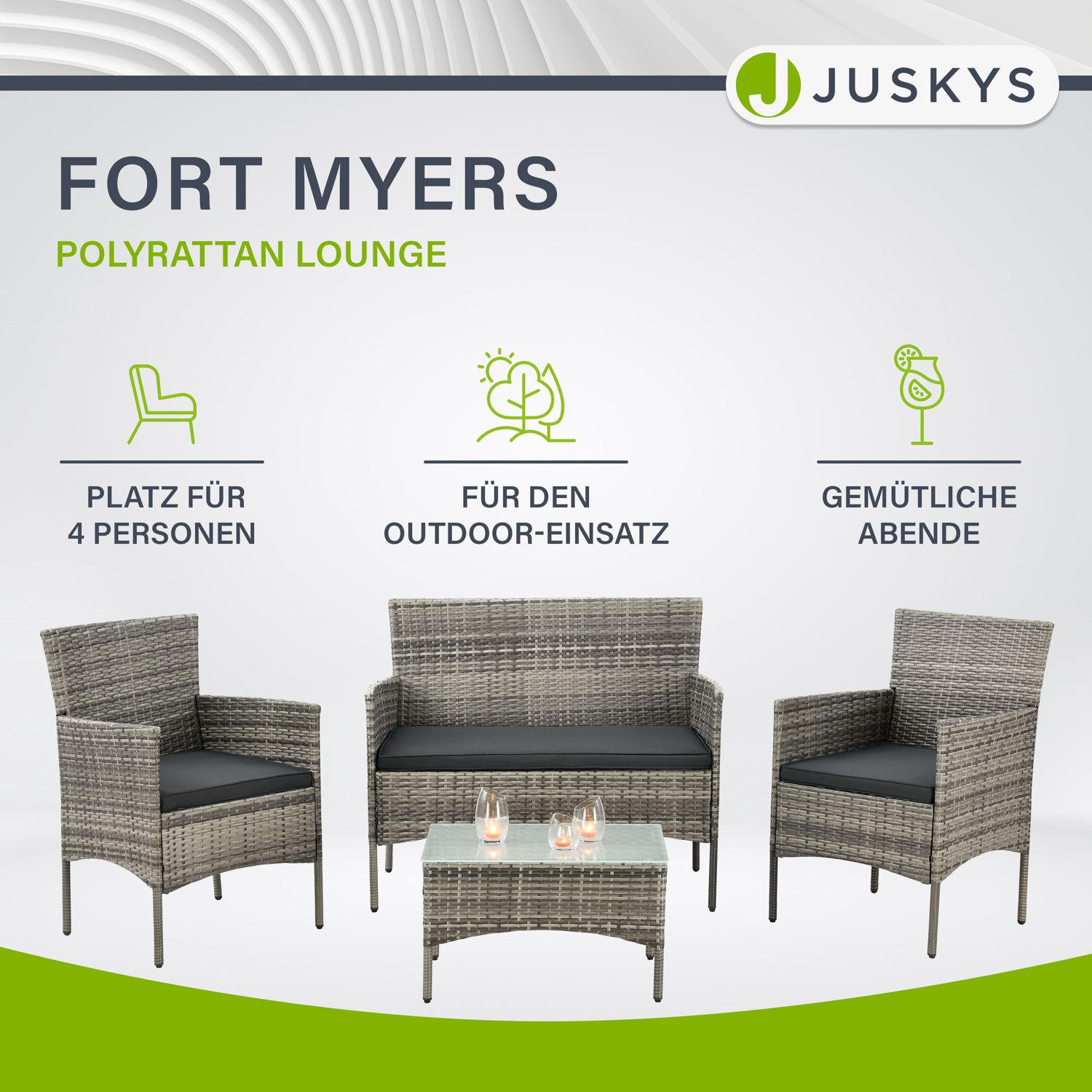 GARTENSET Fort Myers grau-meliert / dunkelgrau - Anthrazit/Grau, Kunststoff/Metall - Juskys