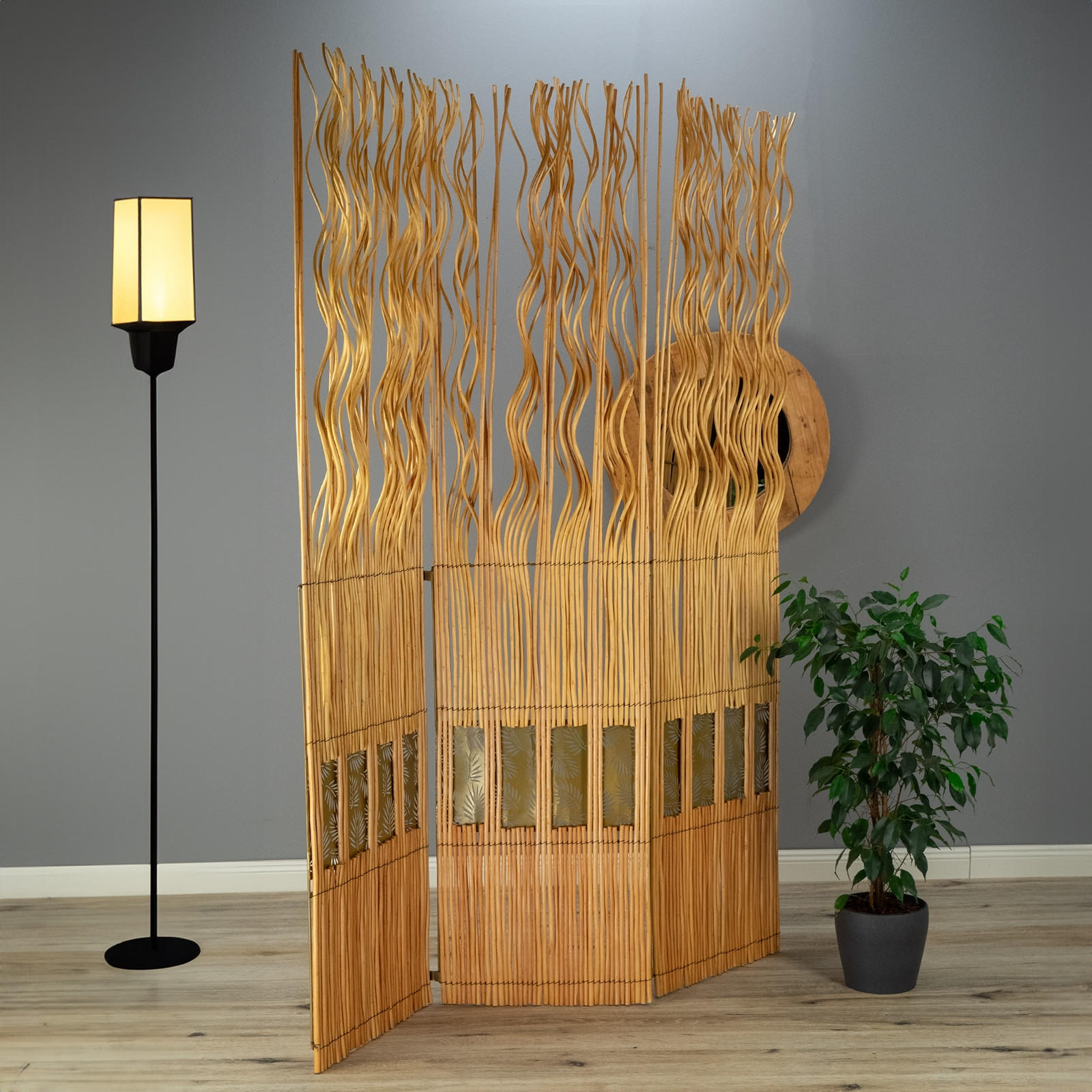 RAUMTEILER Oase 3-tlg. 170x120 cm, Weidenholz gewellt honigfarben - Naturfarben, Naturmaterialien (121/170/2cm) - CREEDWOOD