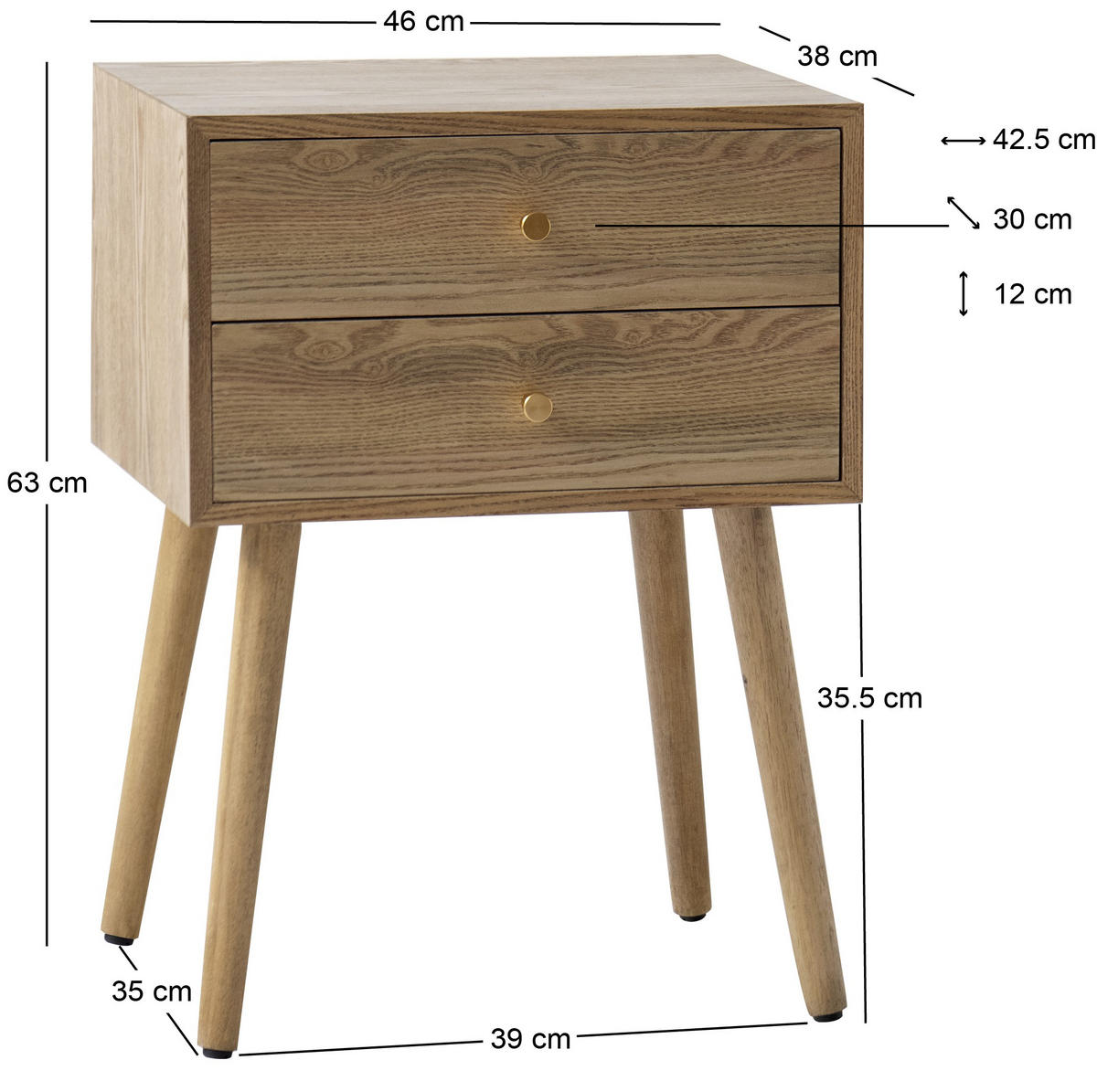 NACHTTISCH Rechteckig Braun 46 x 38 x 62 cm - Braun, Holz (46/62/38cm) - Nordlys