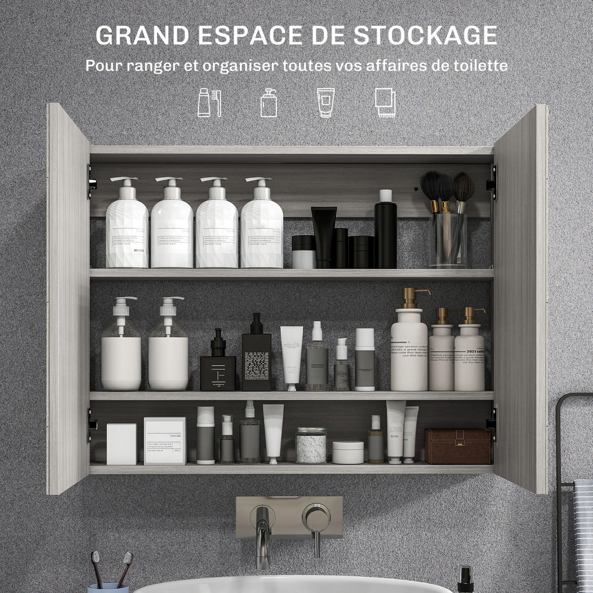 SPIEGELSCHRANK Grau 80/15/60 cm - Grau, Holz (80/60/15cm) - PANGIVO