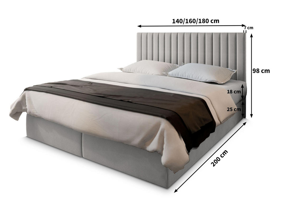 BOXBETT BRESEL 180x200 cm mit Matratze und Topper - Beige - Beige, Holz (180/200cm) - MASSENO