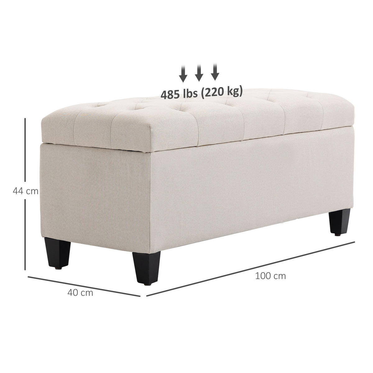 TRUHENBANK DE-16415 mit Knopfheftung und Stauraum Weiß - Weiß, Textil (100/44/40cm) - ComfortXL