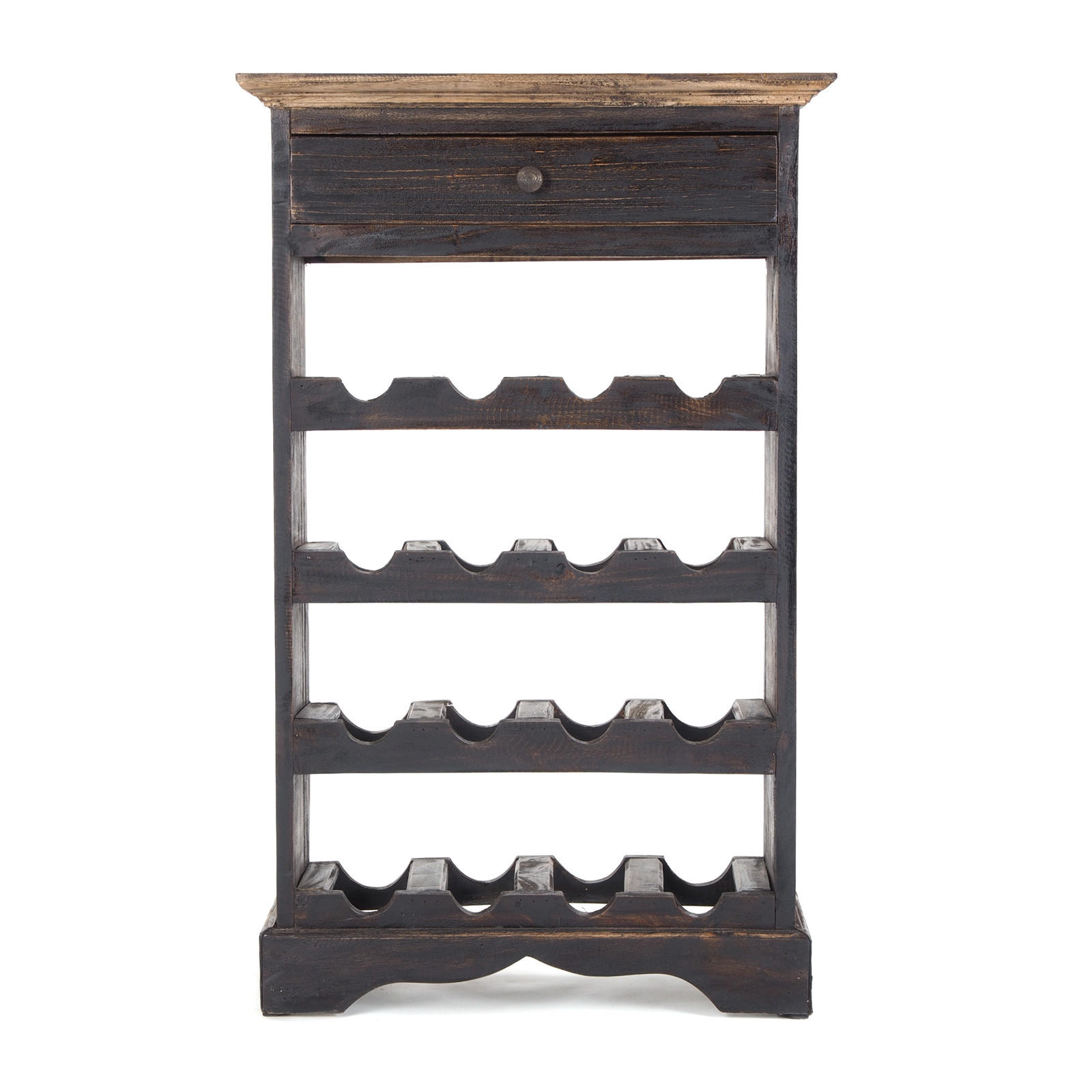 FLASCHENREGAL CORTEZ 85 Recyclingholz massiv, für 16 Flaschen, mit Schublade 04 schwarz-natur - Graubraun, Holz (55/85/23cm) - DESIGN DELIGHTS