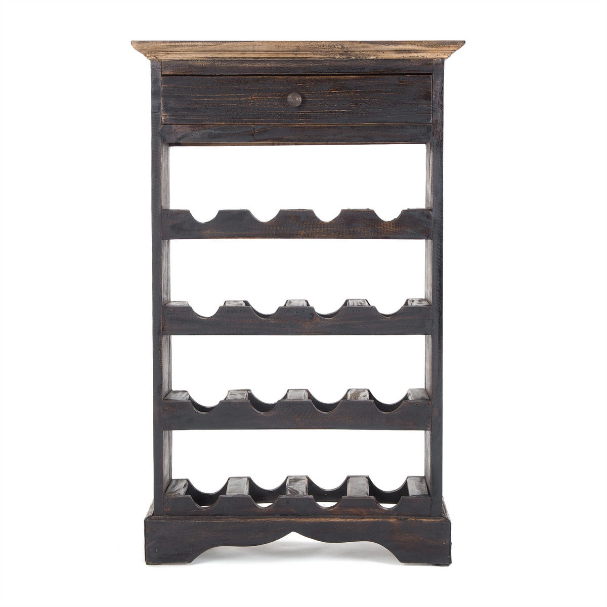 FLASCHENREGAL CORTEZ 85 Recyclingholz massiv, für 16 Flaschen, mit Schublade 04 schwarz-natur - Graubraun, Holz (55/85/23cm) - DESIGN DELIGHTS