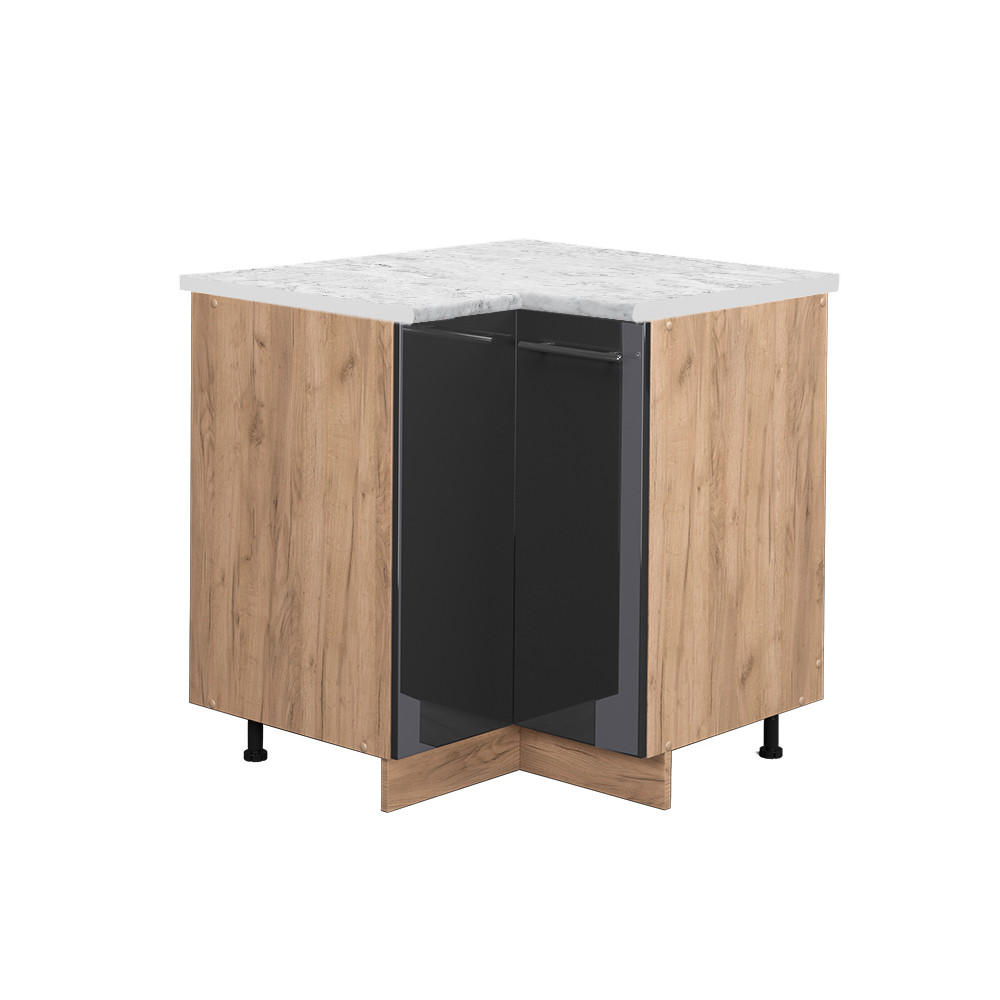 ECKUNTERSCHRANK Fame-Line Anthrazit Hochglanz 80.5 cm, AP Marmor - Anthrazit/Eiche Wotan, Holzwerkstoff (80.5/82/60cm) - Vicco