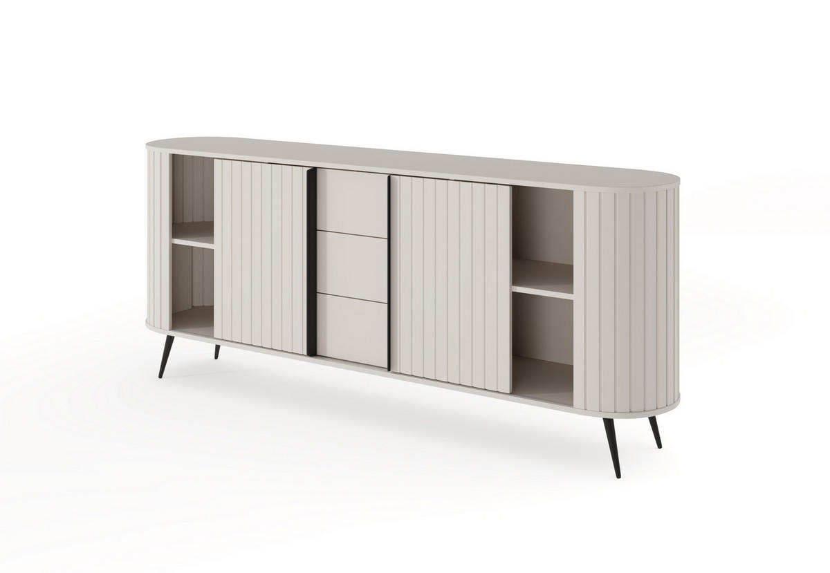 KOMMODE, hellgrau, 196 x 81,8 x 40,2 cm - Schwarz/Grau, Holzwerkstoff/Metall (196/81.8/40.2cm) - 3XE LIVING