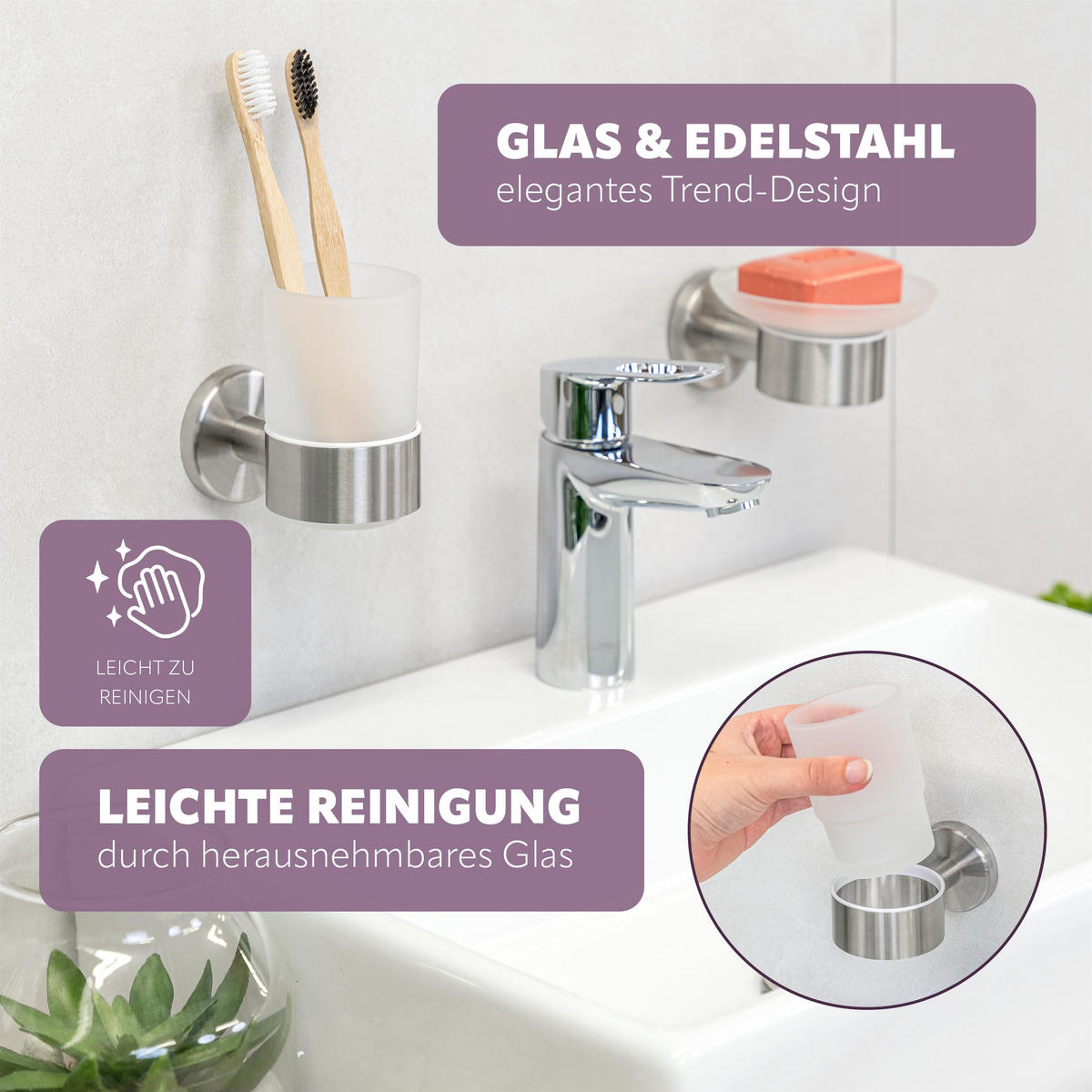 GLASBECHERHALTER PIAZZA, Edelstahl - Edelstahlfarben, Metall (6.5/9.5/11cm) - bremermann