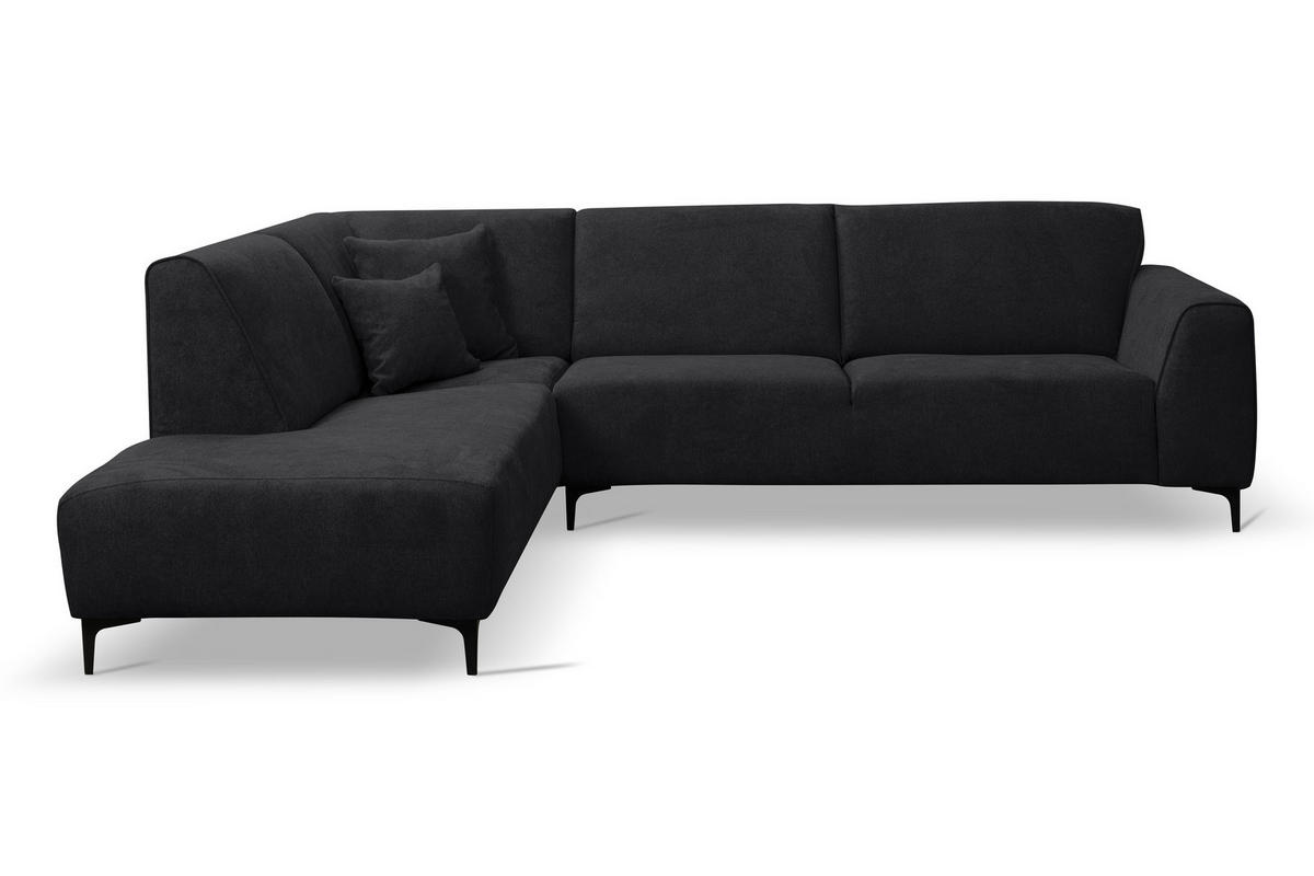 ECKSOFA Mula in L-Form, Coach Farbe: Schwarz, Velourstoff, Ottomane Links - Schwarz, Textil (210/274cm) - VENASI MÖBEL