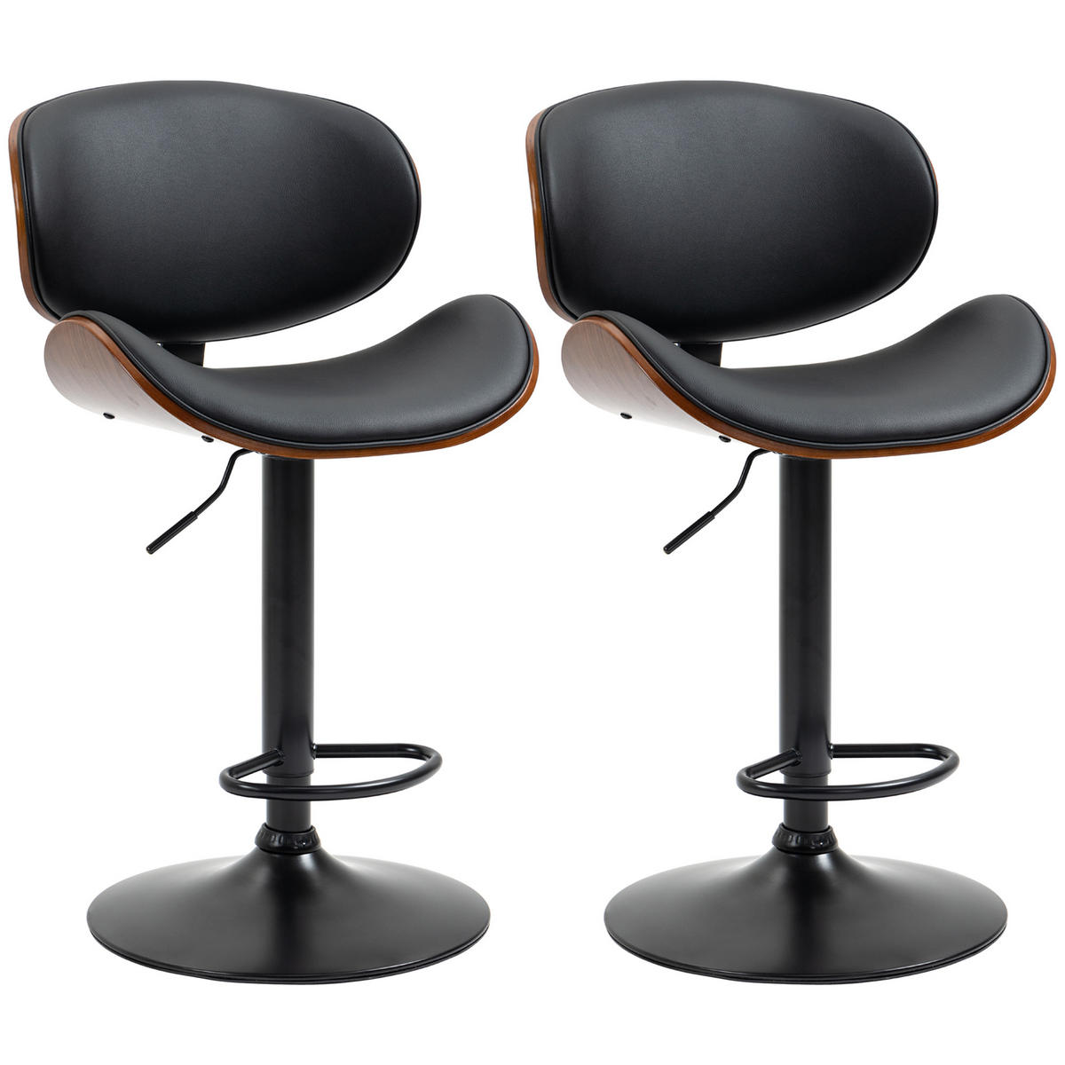 BARHOCKER 2er-Set DE-14709 höhenverstellbar mit Kunstleder Schwarz - Schwarz, Metall (52/112/53cm) - ComfortXL