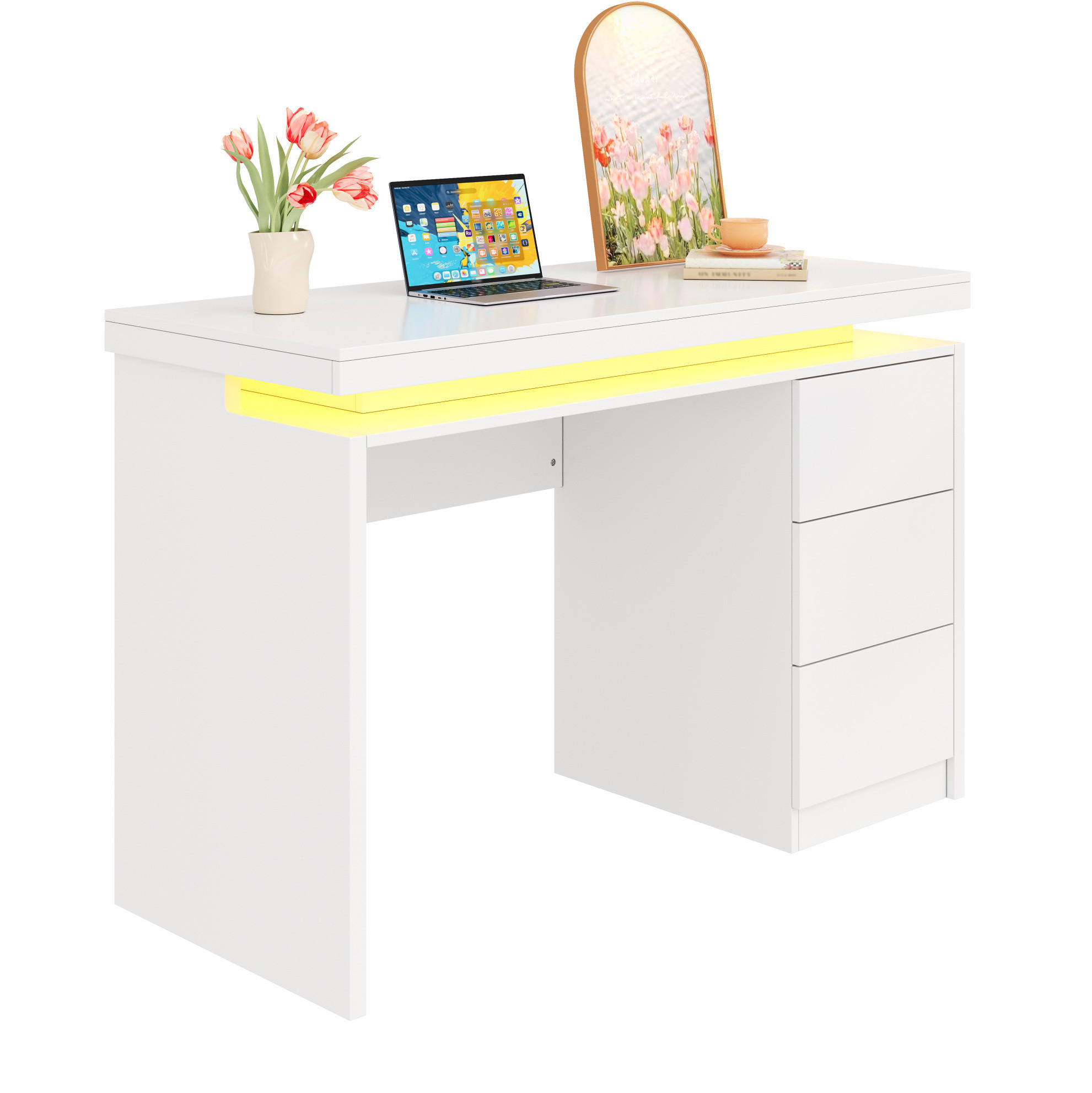 ANRICHTE 120/50/78,5 cm in Weiß mit 3 Schubladen und LED-Beleuchtung - Weiß, Holzwerkstoff (120/78.5/50cm) - Flora Grace