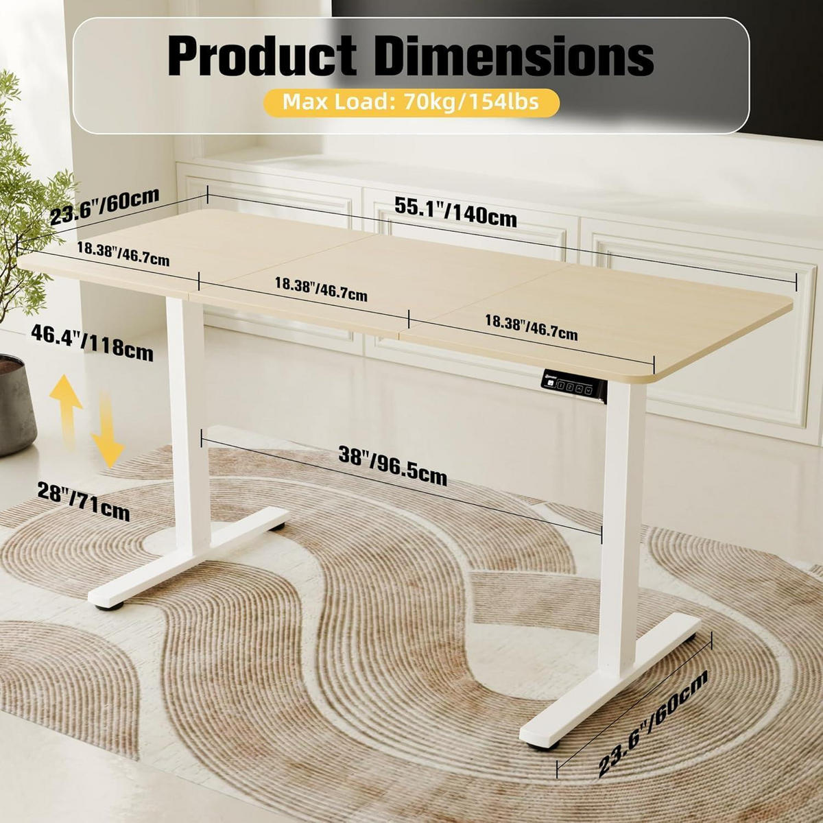 SCHREIBTISCH elektrisch höhenverstellbar 140 x 60 cm Eiche/Weiß - Multicolor, Holz (60/140/71cm)