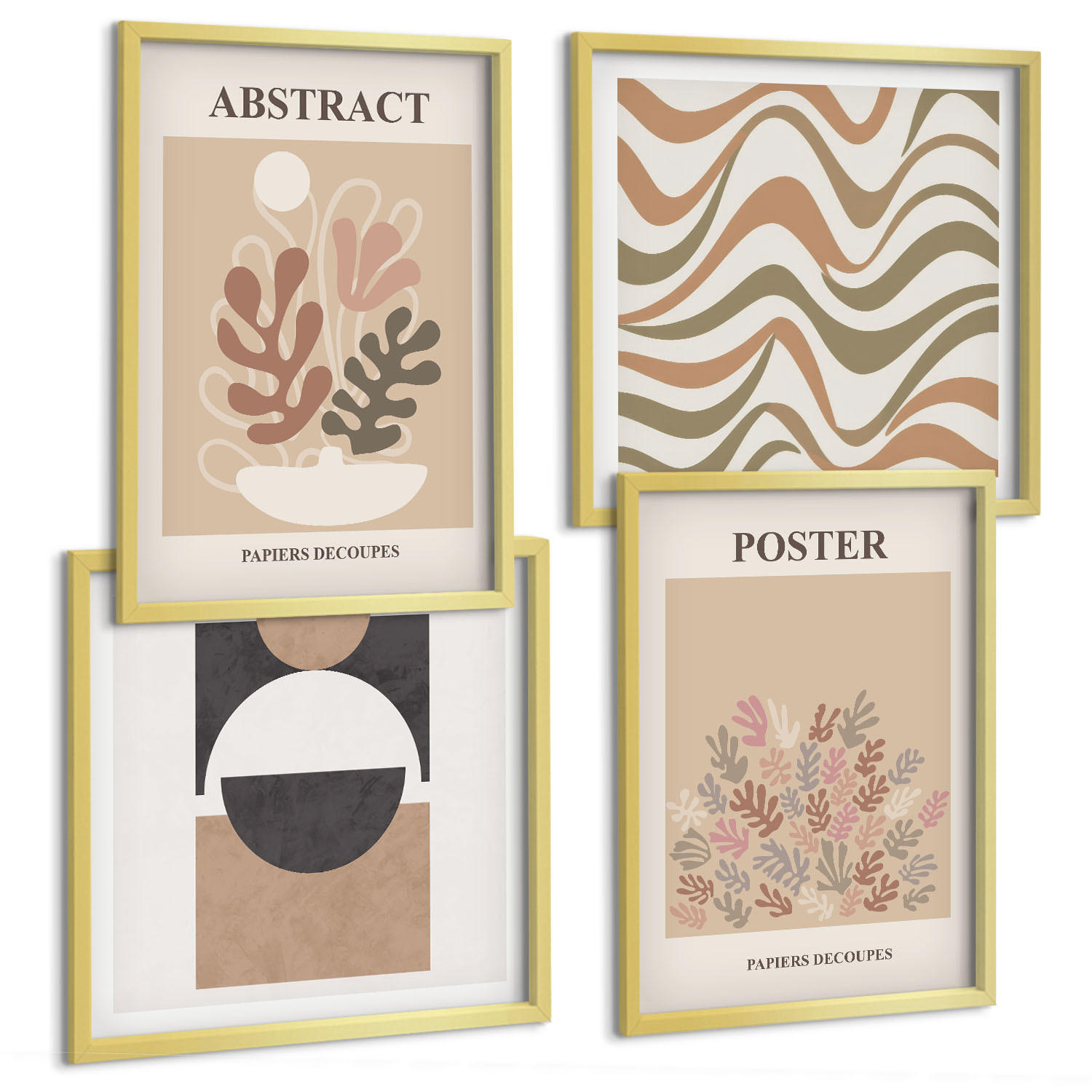 BILDER SET 4er Set - 50x50 cm & 40x60 cm Goldrahmen - Abstrakte Formenmuster - Goldfarben, Kunststoff (50/50cm) - TULUP