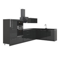 KUHINJA U OBLIKU SLOVA L Fame-Line, Antracit visokog sjaja/Antracit, 347 x 207 cm bez radne ploče - crna visoki sjaj/antracit, drvni materijal (347/153.6/51.6cm) - Vicco